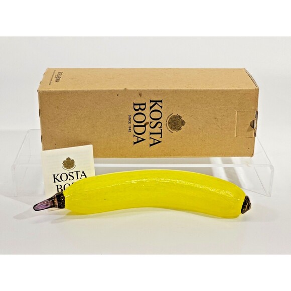 NEW Kosta Boda Fruitteria 98912 Blown Glass Banana Gunnel Sahlin Signed 8.5" - Picture 2 of 7
